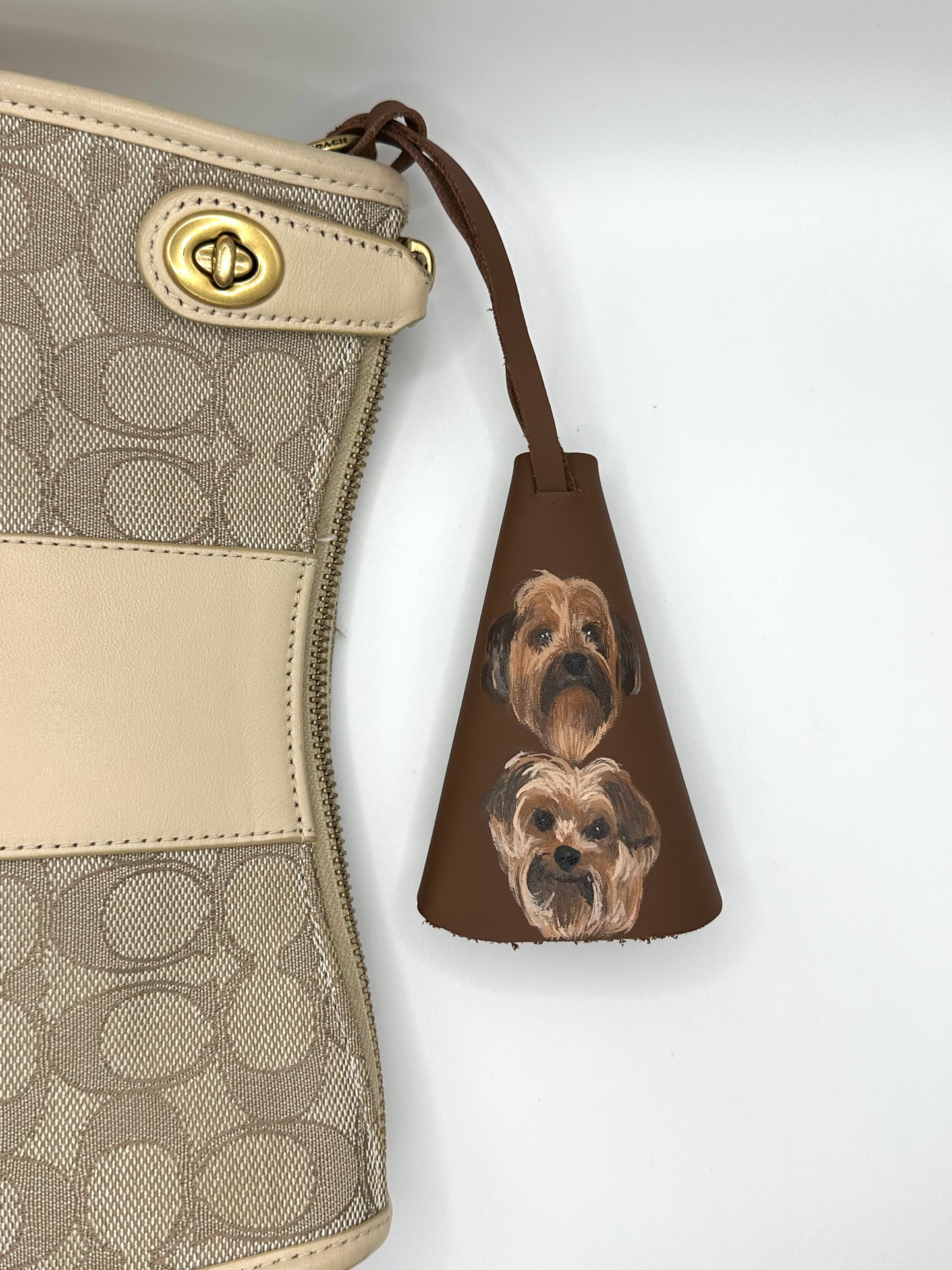 The Double Pet Portrait Leather Bag Charm